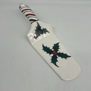 Lefton Holly Candy Cane Christmas Vintage Solid Ceramic Pie Cake Server Item 735